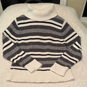 Liz Claiborne Cream and Gray Striped Turtleneck Sweater